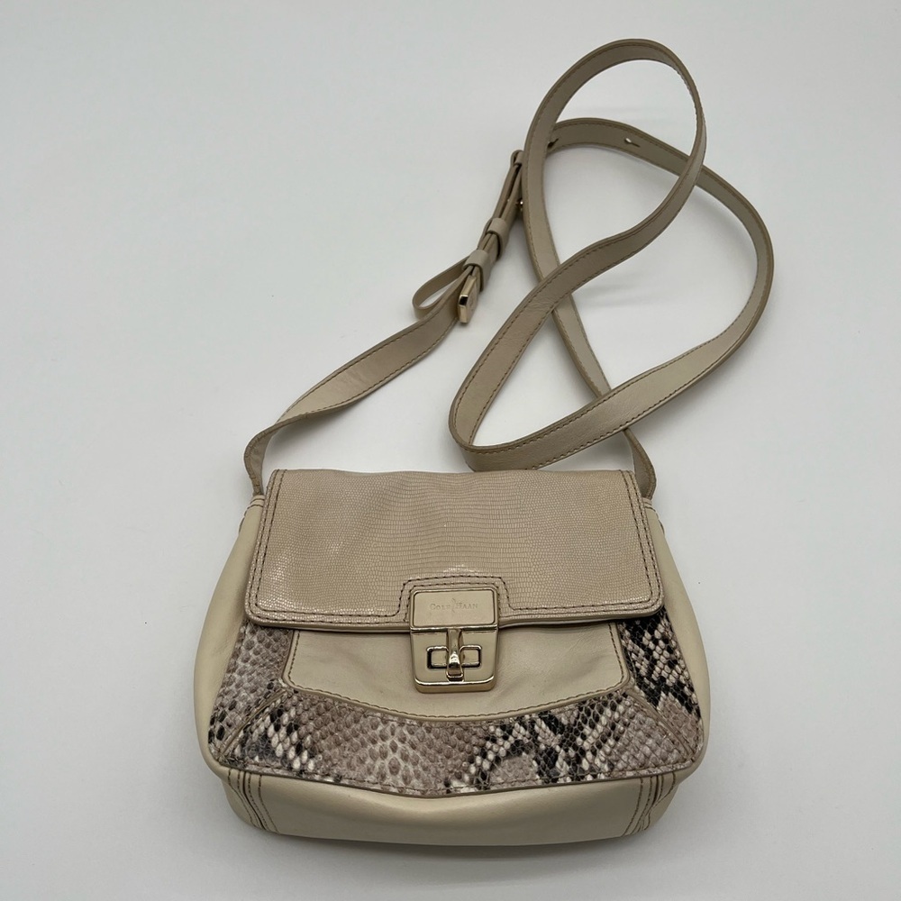 Cole Haan Cream Python Snake Turn Lock Small Crossbody Bag BLEMISH